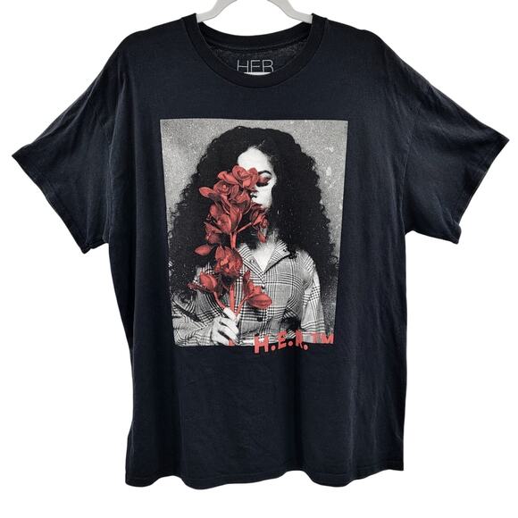 H.E.R. Tops - H.E.R. Floral Roses Black Crewneck Short Sleeve R&B Graphic T-Shirt Women's XL